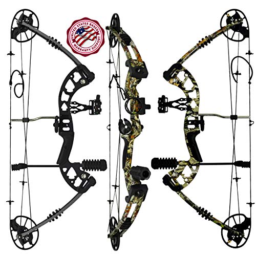 RAPTOR Compound Hunting Bow Kit: | Fully adjustable 24.5-31” Draw 30-70LB pull | 5 Pin Lighted Sight, Biscuit Rest, Quiver, Target, Peep Sight, Allen Wrench Set, Assembly Videos | Camo Right Handed