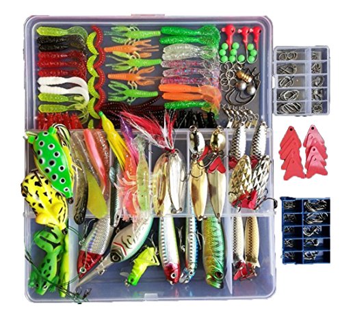 Smartonly 275pcs Fishing Lure Set Including Frog Lures Soft Fishing Lure Hard Metal Lure VIB Rattle Crank Popper Minnow Pencil Metal Jig Hook for Trout Bass Salmon with Free Tackle Box