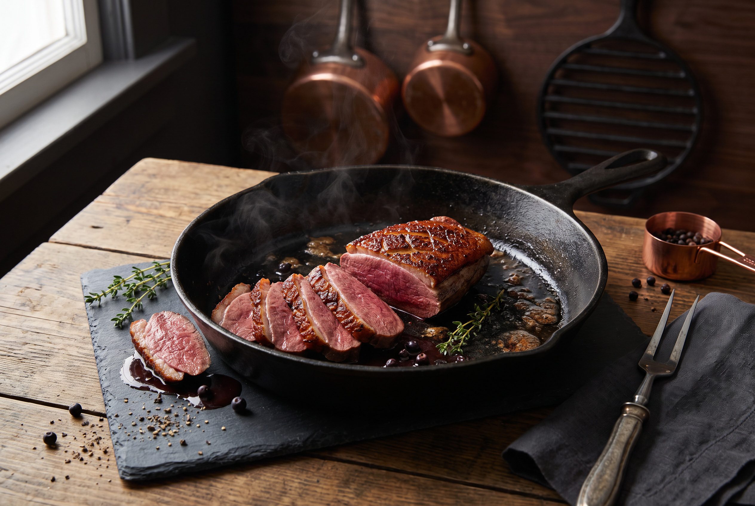 Cast Iron Seared Wild Duck Breast (Crispy Skin, Rare-to-Medium Rare)